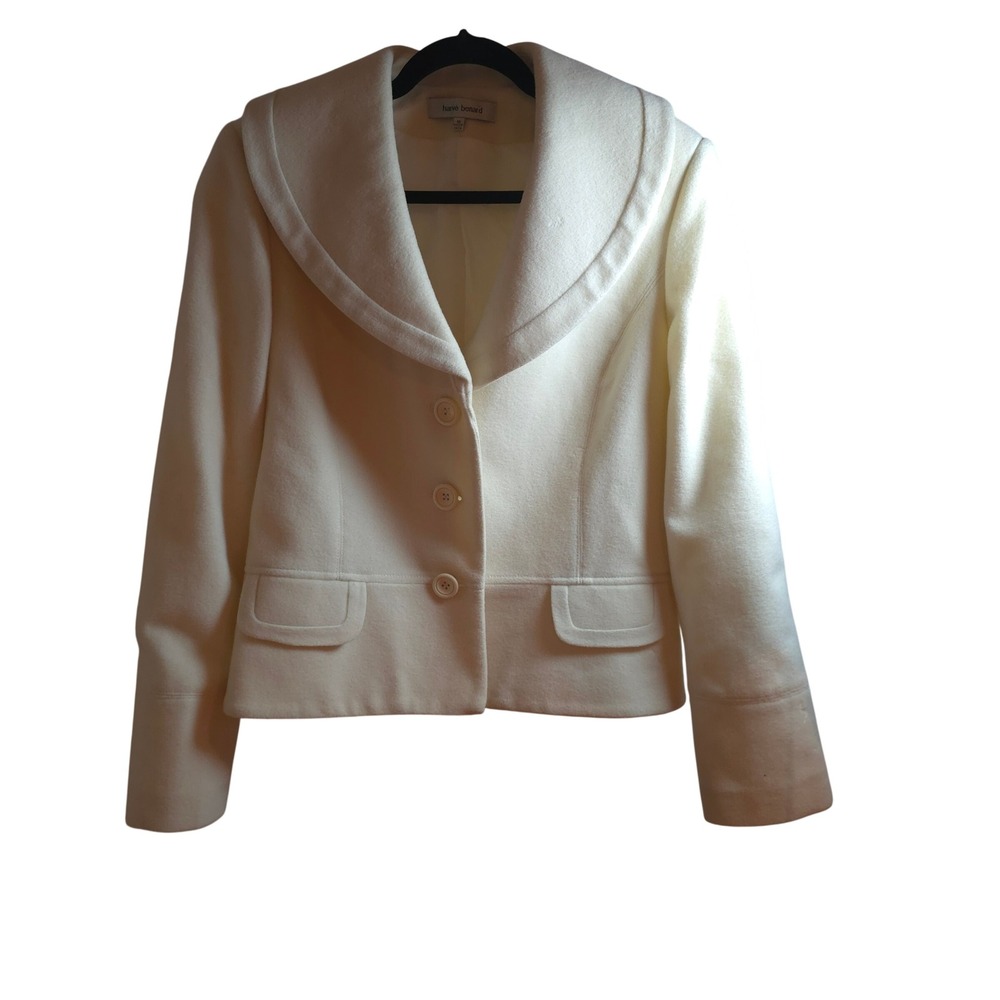 Herve Benard Women Cream‎ Wool Blend Blazer Jacket Size 10 Shawl Collar
